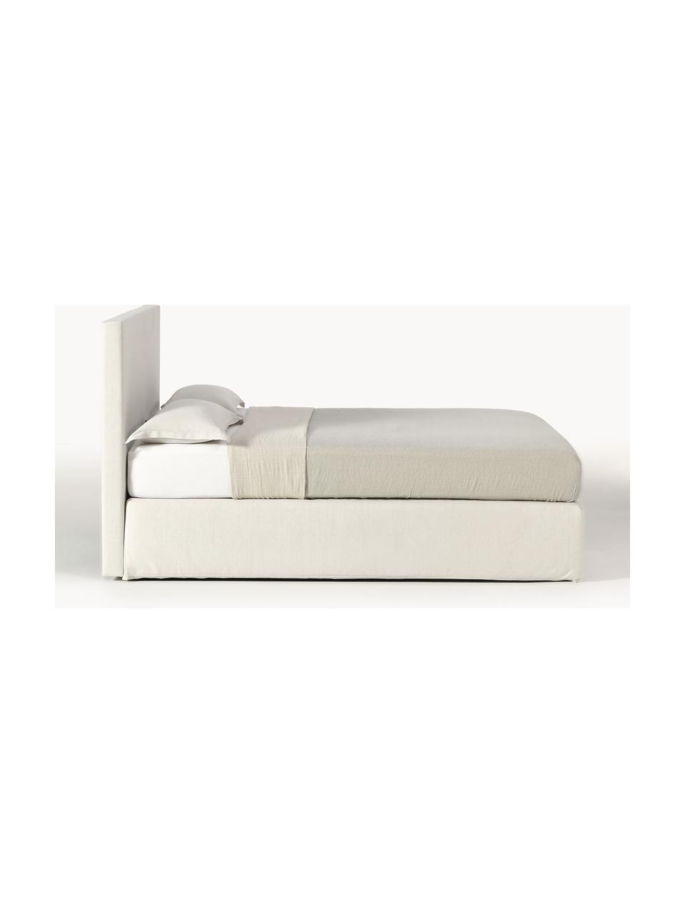 Cama continental Eliza, Tapizado: 100% poliéster Alta resis, Patas: plástico, Tejido blanco crema, An 140 x L 200 cm, dureza H2