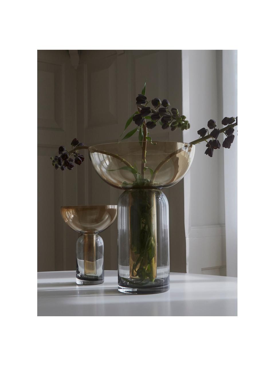 Mundgeblasene Glas-Vase Torus, H 20 cm, Glas, Ocker, Dunkelgrau, transparent, Ø 15 x H 20 cm