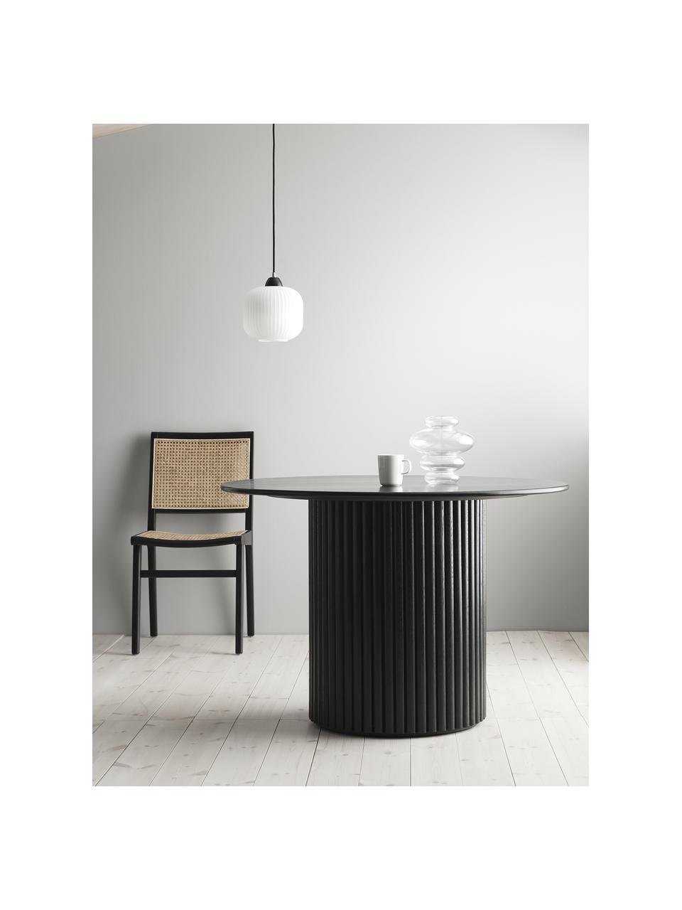 Mesa de comedor redonda de madera Janina, Ø 110 cm, Madera de roble maciza, tablero de fibras de densidad media (MDF) pintado, Negro, Ø 110 x Al 75 cm