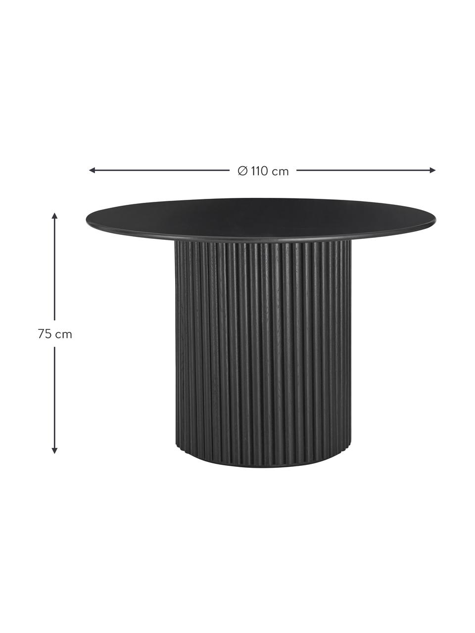 Mesa de comedor redonda de madera Janina, Ø 110 cm, Madera de roble maciza, tablero de fibras de densidad media (MDF) pintado, Negro, Ø 110 x Al 75 cm