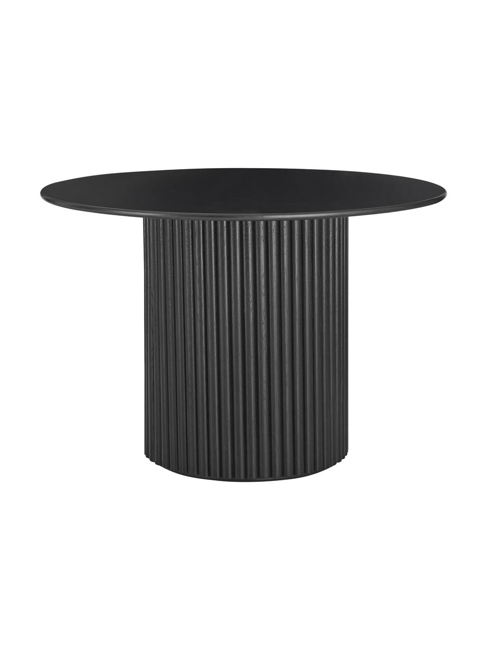 Table à manger ronde bois noir Janina, Ø 110 cm, Bois de chêne massif, MDF (panneau en fibres de bois à densité moyenne), laqué, Bois de chêne, laqué, Ø 110 x haut. 75 cm