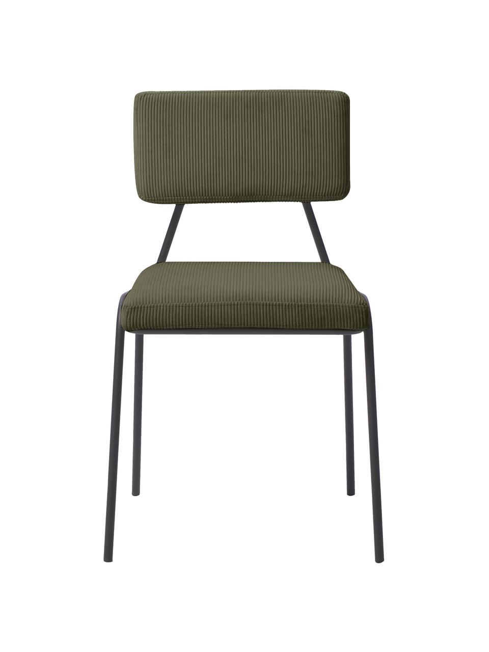 Krzesło tapicerowane ze sztruksu Mats, 2 szt., Tapicerka: sztruks (88% poliester, 1, Nogi: metal malowany proszkowo, Zielony sztruks, S 50 x W 80 cm
