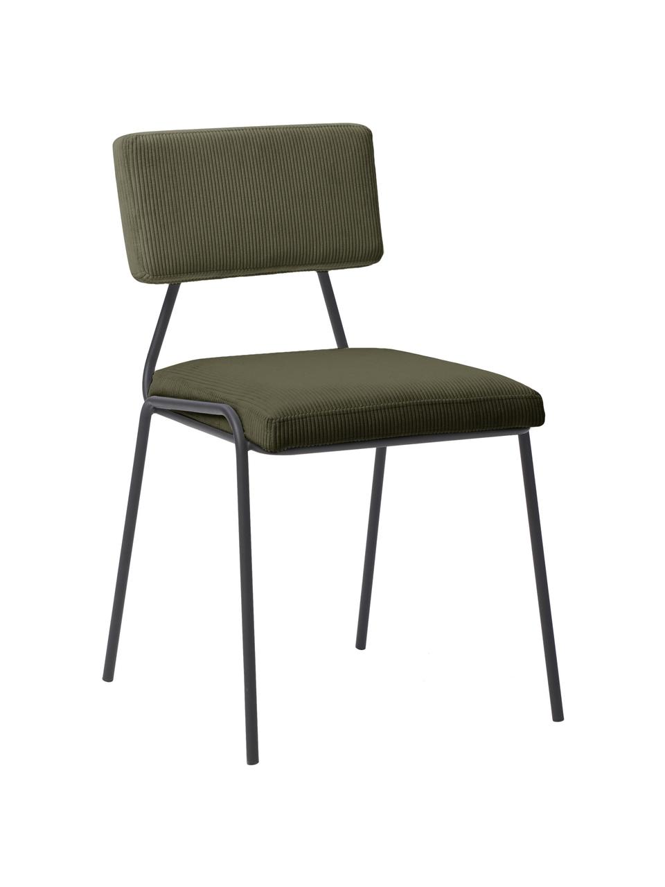 Sedia imbottita in velluto a coste Mats 2 pz, Gambe: metallo verniciato a polv, Velluto a coste verde, Larg. 50 x Alt. 80 cm