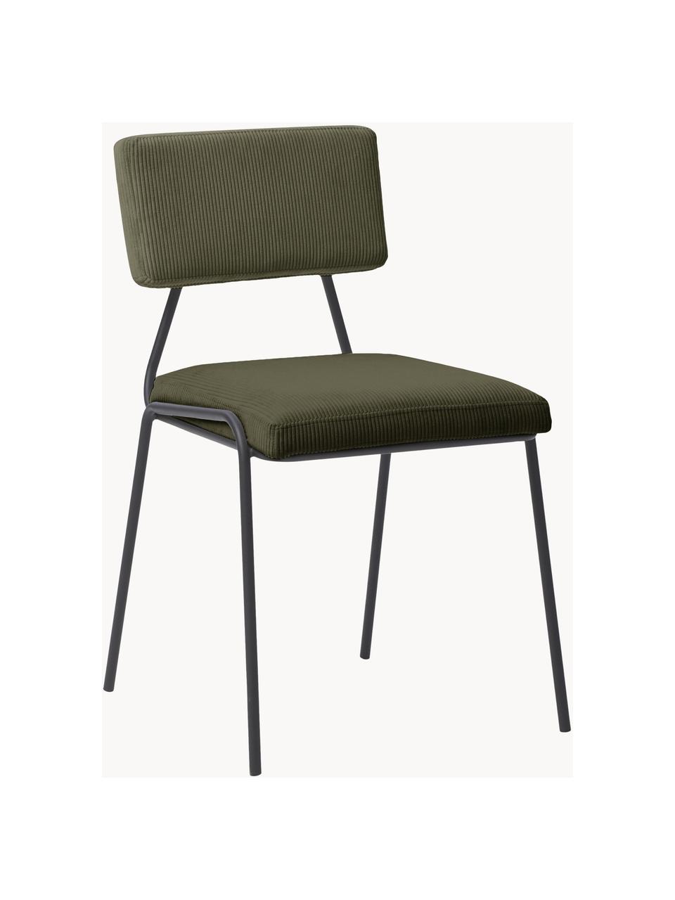 Krzesło tapicerowane ze sztruksu Mats, 2 szt., Tapicerka: sztruks (88% poliester, 1, Nogi: metal malowany proszkowo, Ciemnozielony sztruks, S 50 x W 80 cm