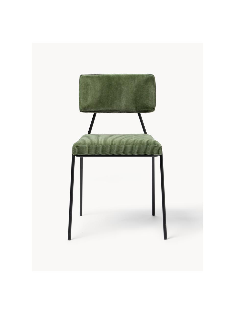 Silla tapizada en pana Mats, 2 uds., Tapizado: pana (88% polyester, 12% , Patas: metal con pintura en polv, Pana verde oscuro, An 50 x Al 80 cm