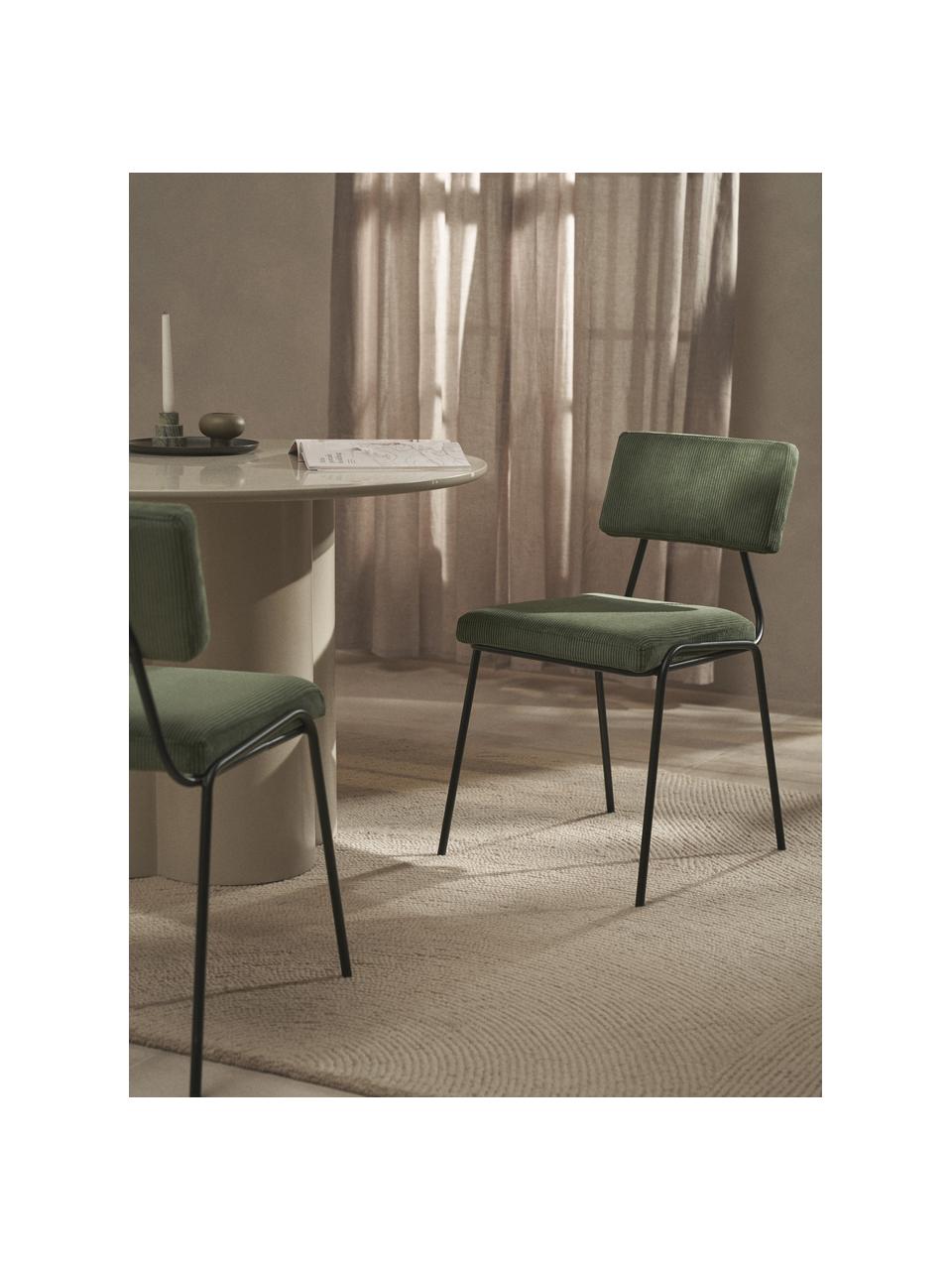 Silla tapizada en pana Mats, 2 uds., Tapizado: pana (88% polyester, 12% , Patas: metal con pintura en polv, Pana verde oscuro, An 50 x Al 80 cm