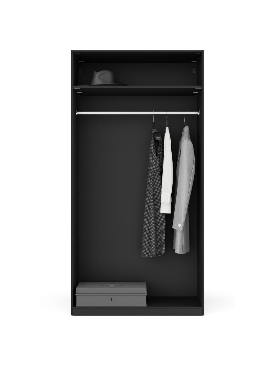 Armario modular Simone, 2 puertas (100 cm), diferentes variantes, Estructura: aglomerado con certificad, Aspecto madera de nogal, negro, Interior Basic (Al 200 cm)