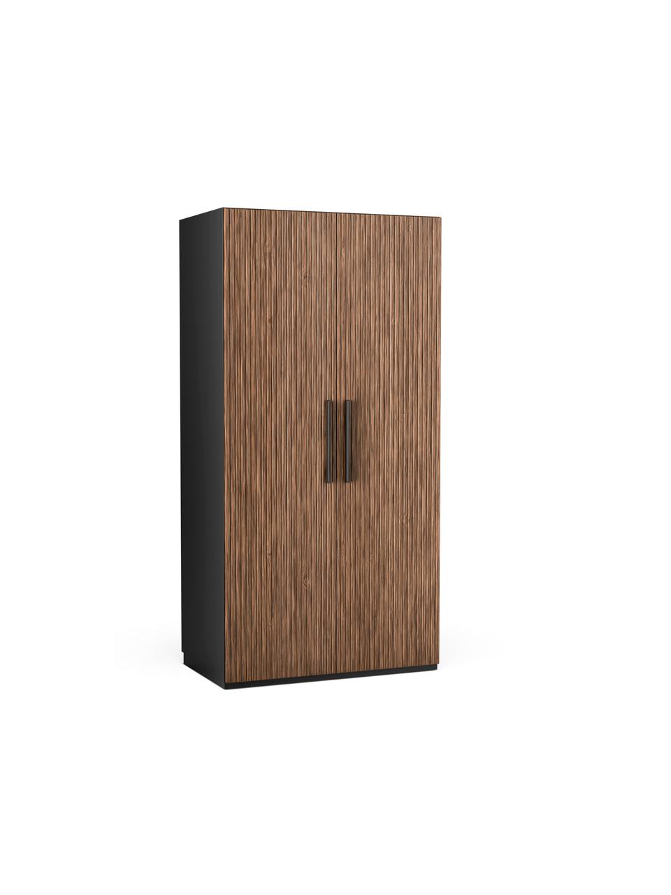 Armadio componibile ad ante girevoli Simone, larg. 100 cm, diverse varianti, Effetto legno di noce, nero, Interno Basic, alt. 200 cm