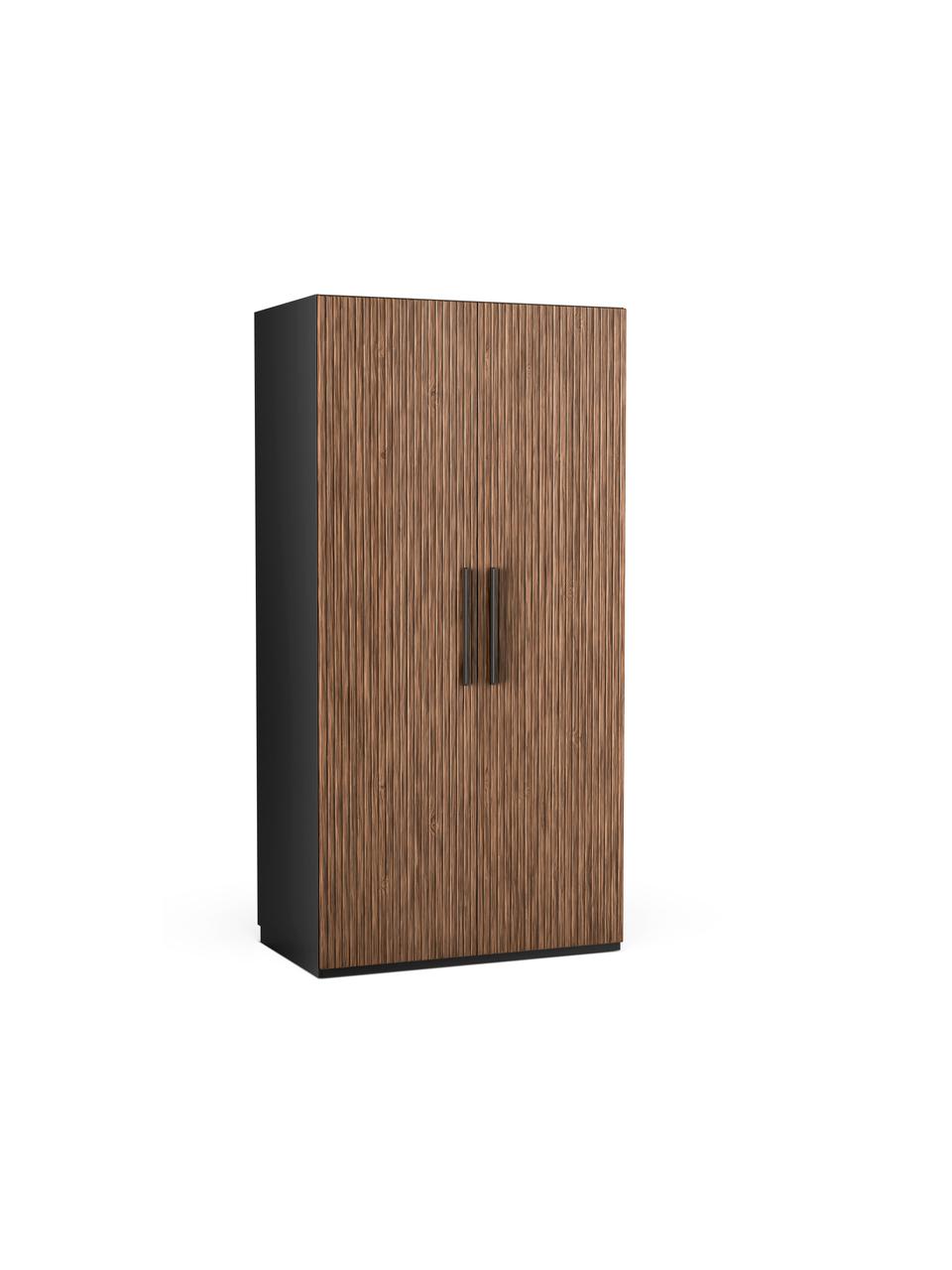 Modulární skříň ve vzhledu ořechového dřeva s otočnými dveřmi Simone, šířka 100 cm, více variant, Vzhled ořechového dřeva, černá, Interiér Basic, výška 200 cm