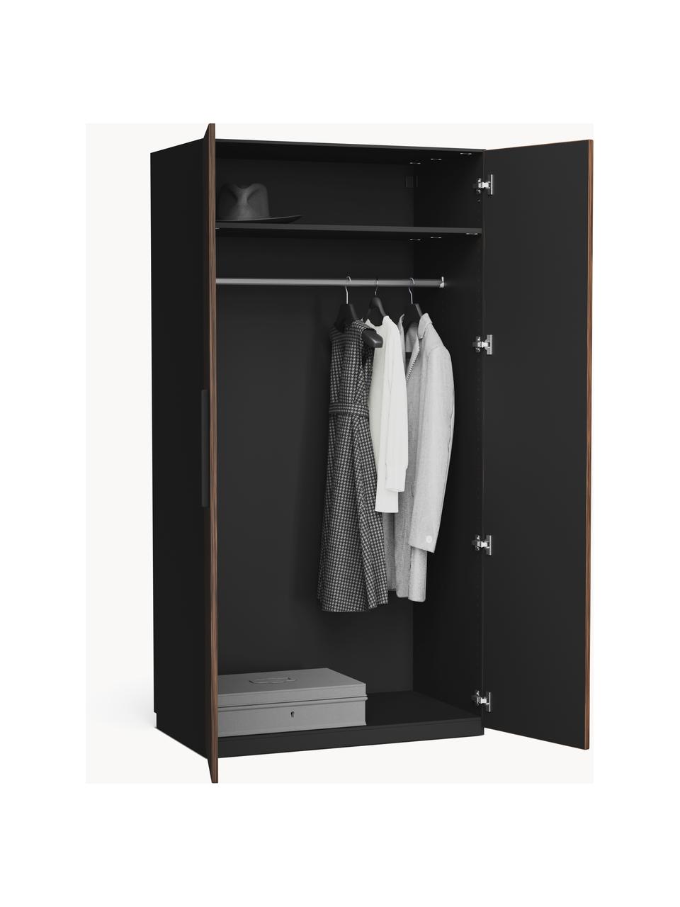 Armario modular Simone, 2 puertas (100 cm), diferentes variantes, Estructura: tablero aglomerado revest, Aspecto madera de nogal, negro, Interior Basic (An 100 x Al 200 cm)