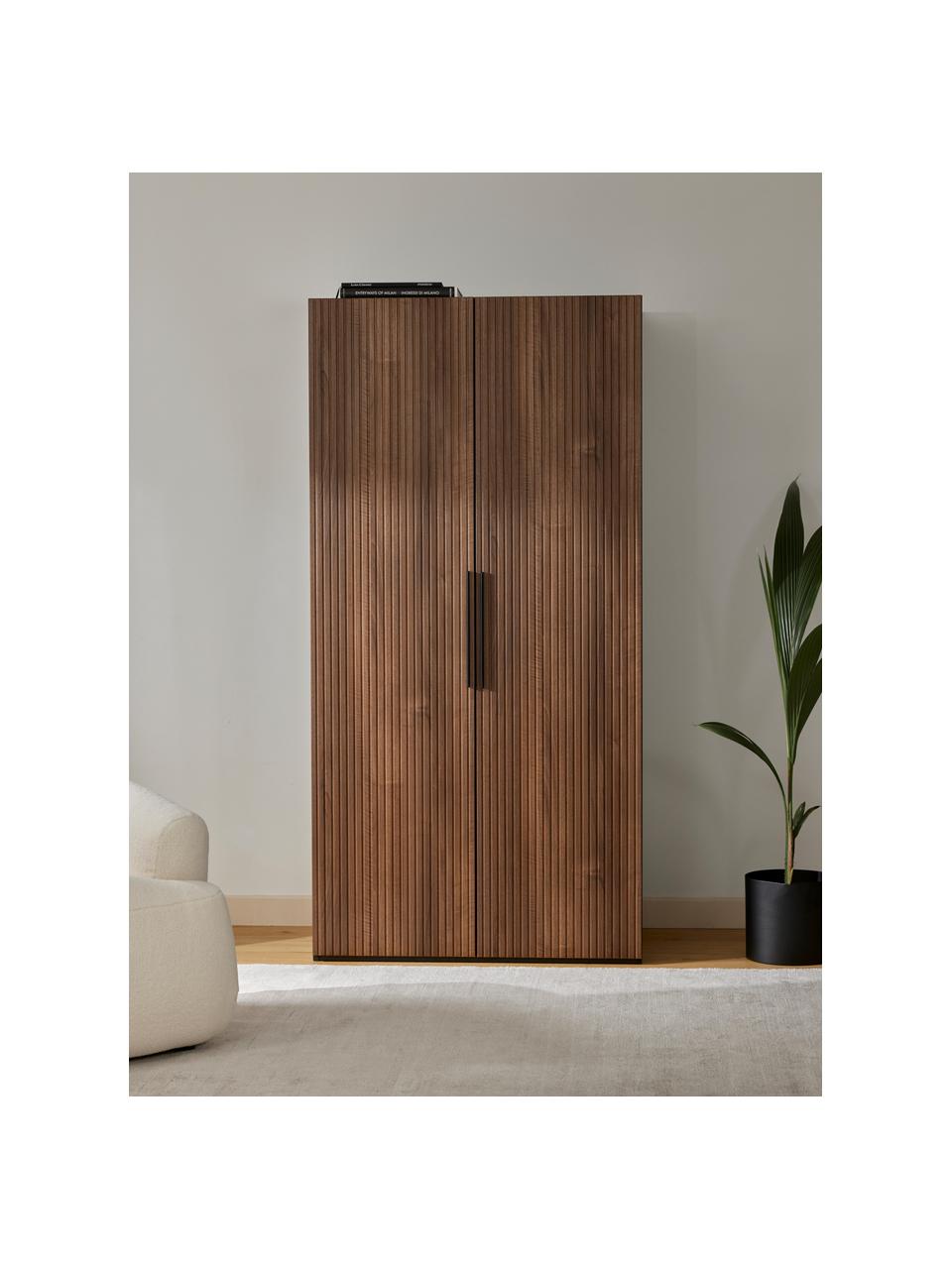 Modulaire draaideurkast Simone, 100 cm breed, diverse varianten, Frame: spaanplaat, FSC-gecertifi, Walnoothout optiek, zwart, Basis interieur, B 100 x H 200 cm