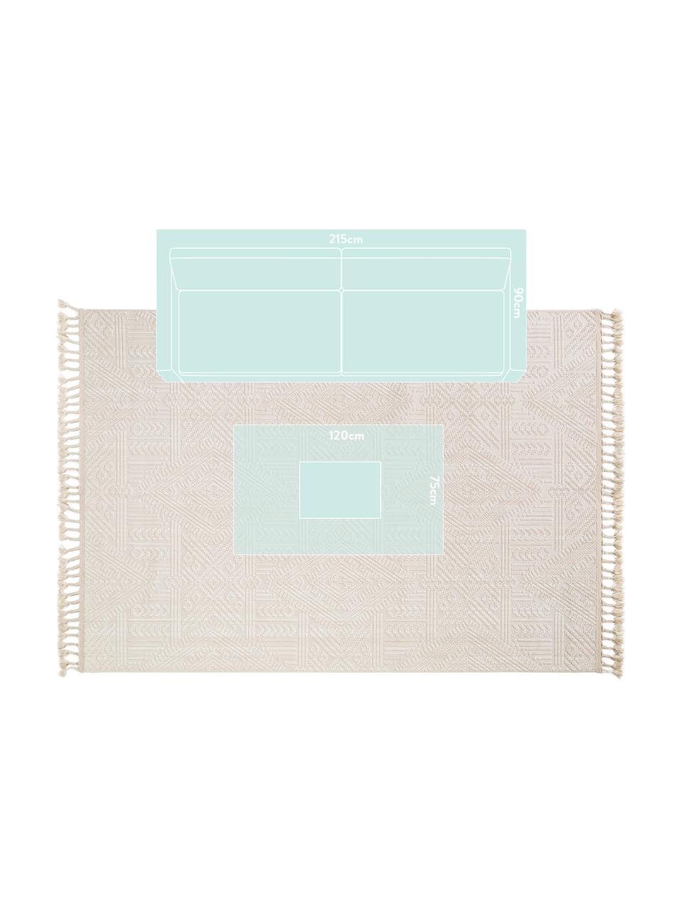 Vloerkleed Laila Tang met hoog-diep effect in crèmekleur, Bovenzijde: polyester, Onderzijde: katoen, Crèmekleurig, B 230 x L 340 cm (maat L)