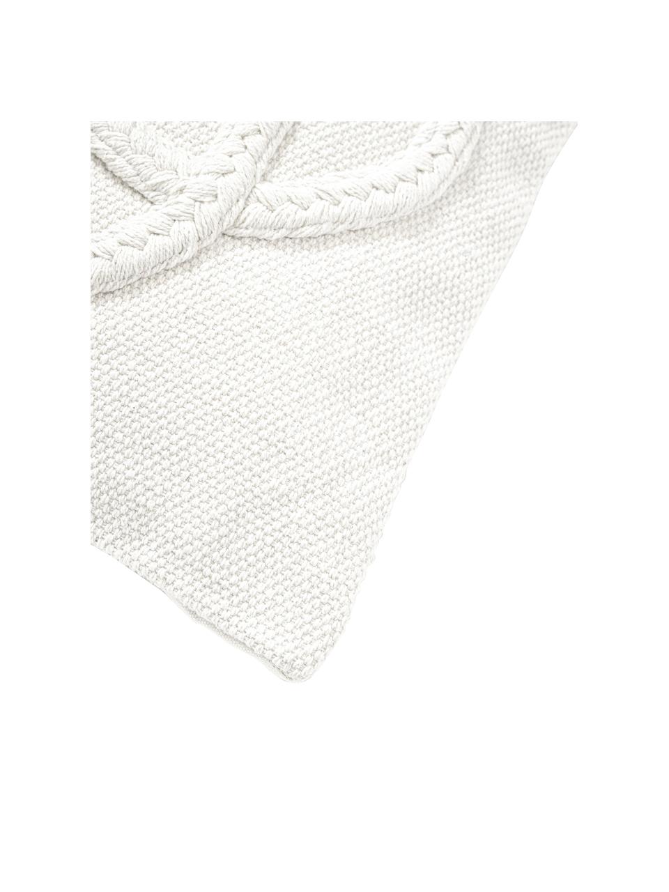 Fundas de cojines con tejido capitoné y flecos Kaspar, 2 uds., 100% algodón, Blanco crema, An 45 x L 45 cm