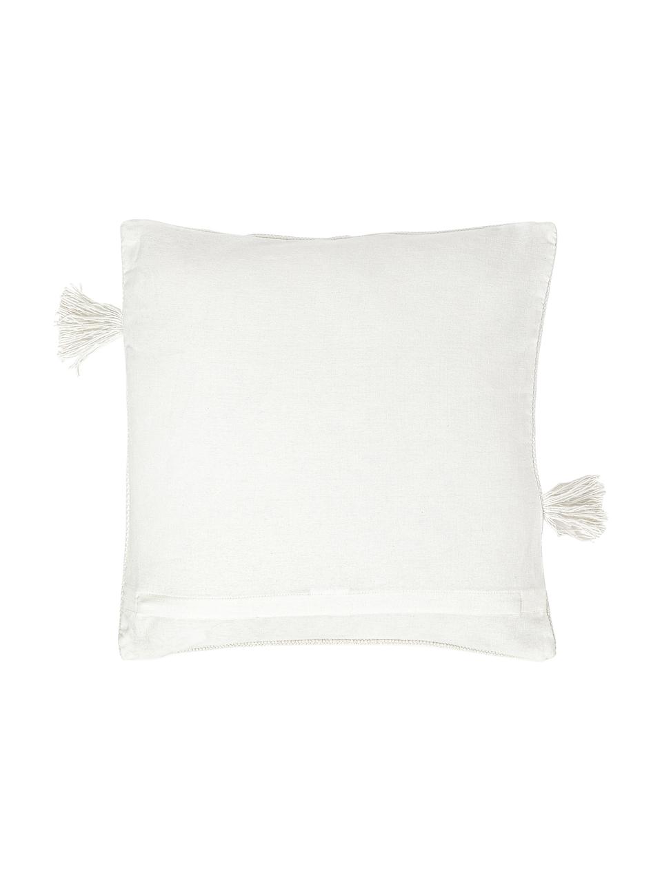 Kussenhoezen Kaspar met getufte decoratie en franjes, 2 stuks, 100% katoen, BCI-gecertificeerd, Crèmewit, B 45 x L 45 cm