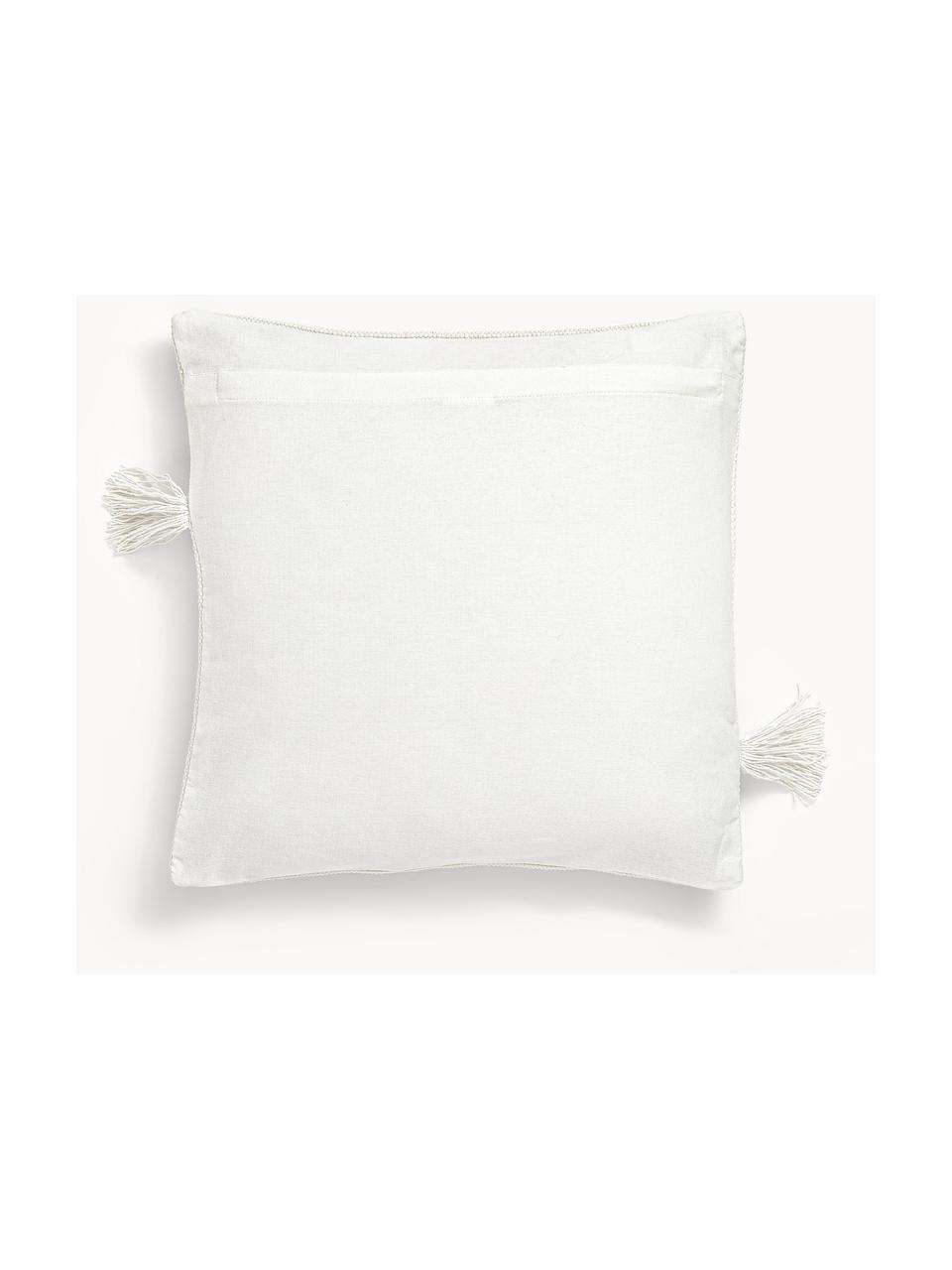 Copricuscino con dettagli trapuntati e frange Kaspar 2 pz, 100% cotone, Bianco, Larg. 45 x Lung. 45 cm