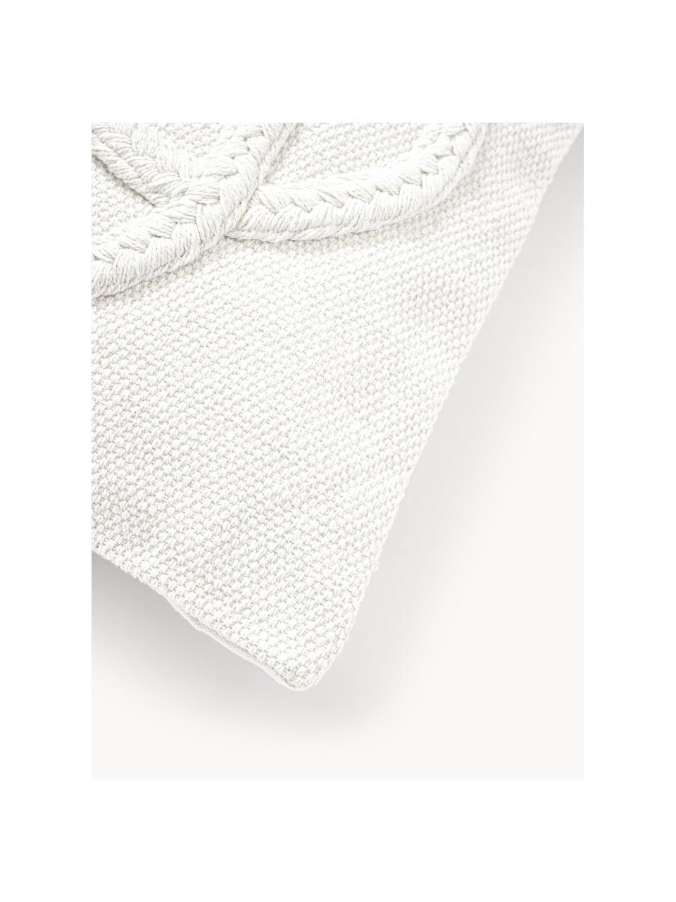 Copricuscino con dettagli trapuntati e frange Kaspar 2 pz, 100% cotone, Bianco, Larg. 45 x Lung. 45 cm