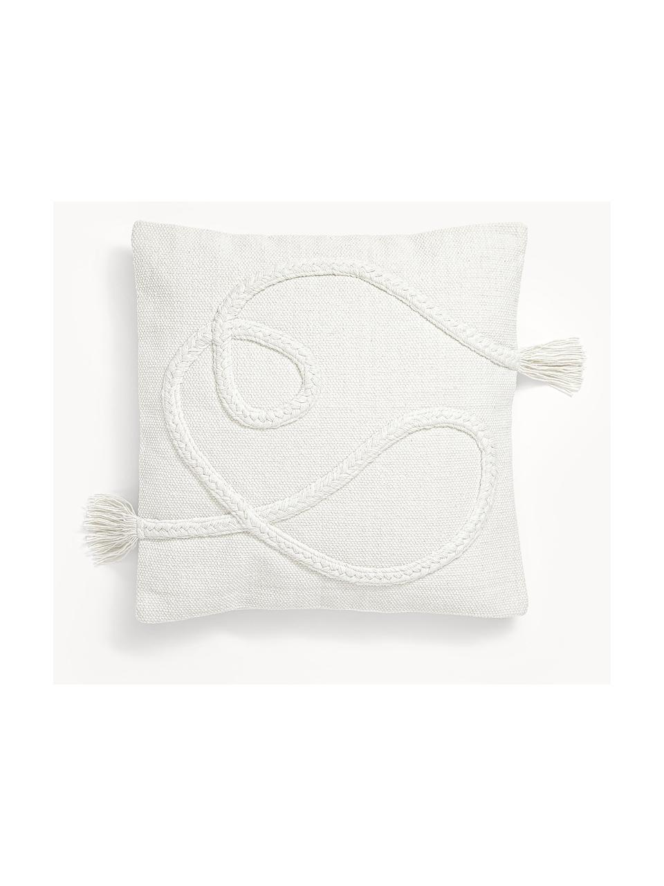 Copricuscino con dettagli trapuntati e frange Kaspar 2 pz, 100% cotone, Bianco, Larg. 45 x Lung. 45 cm