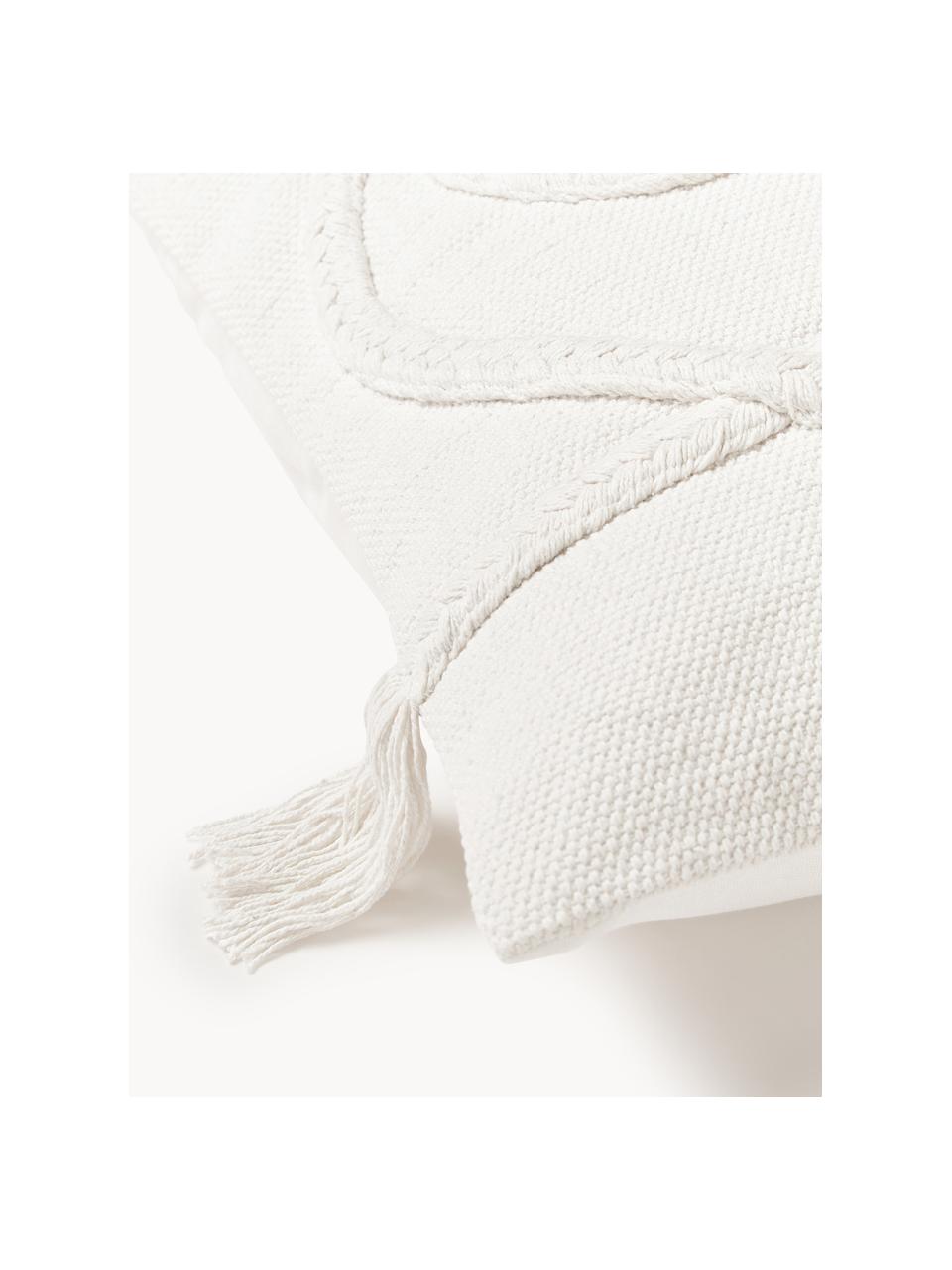 Housses de coussin à détails tuftés et franges Kaspar, 2 pièces, 100 % coton, Blanc crème, larg. 45 x long. 45 cm