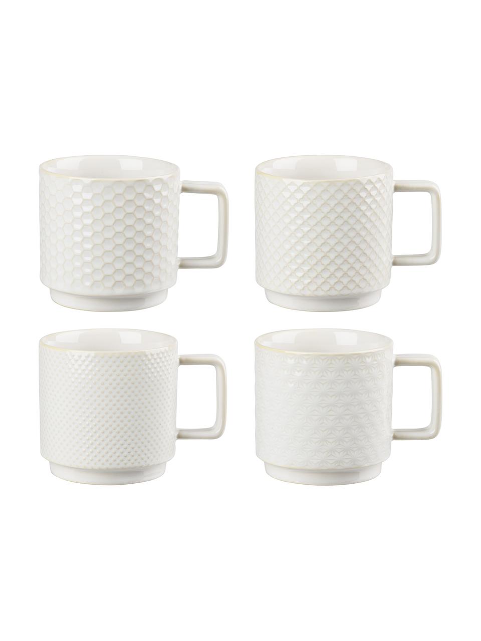 Grande tasse à thé en grès blanc Lara, 4 élém., Blanc cassé