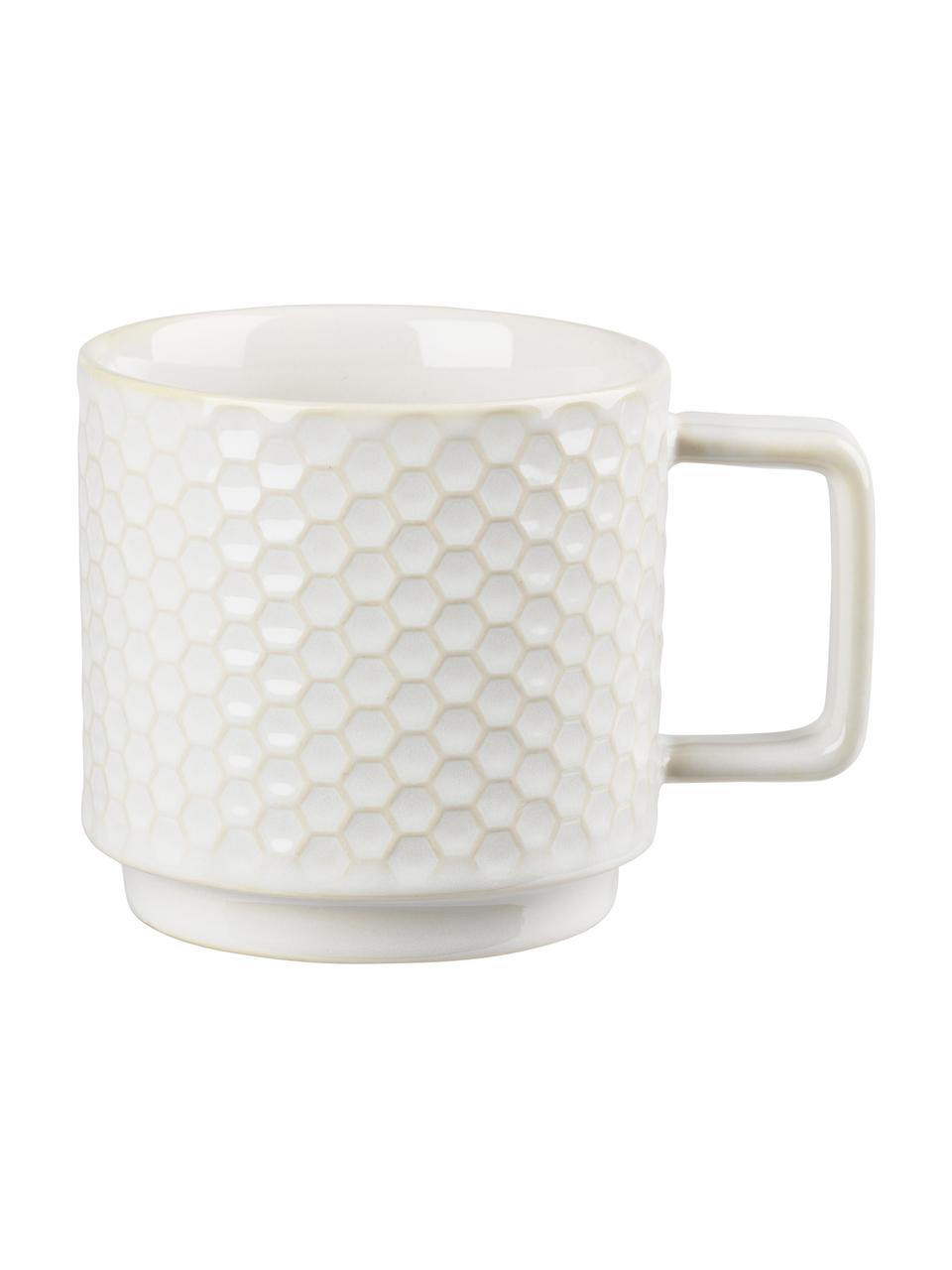 Grande tasse à thé en grès blanc Lara, 4 élém., Blanc cassé