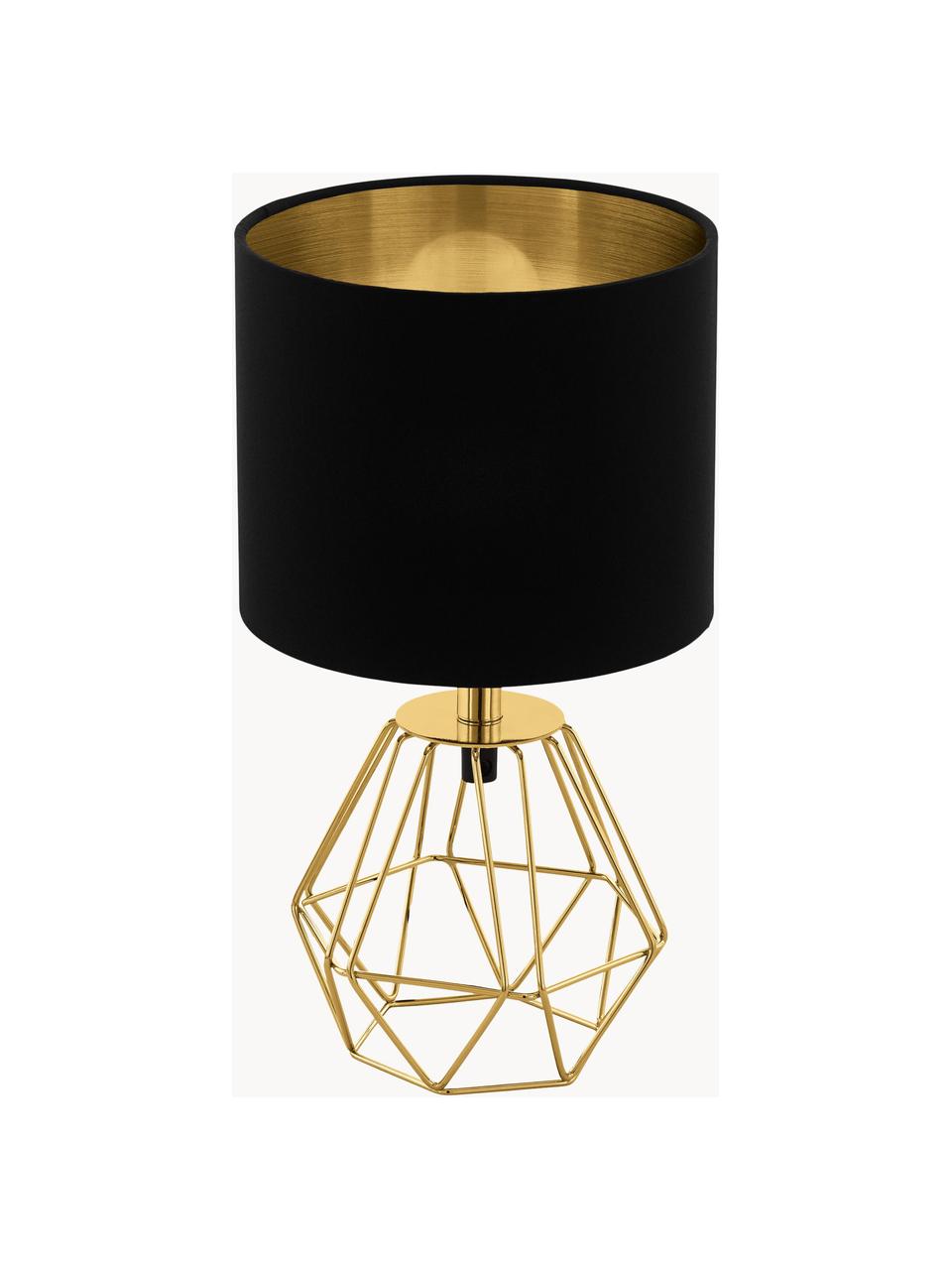 Kleine tafellamp Phil-goudkleurig, Lampvoet: vermessingd metaal, Zwart, goudkleurig, Ø 17 x H 31 cm