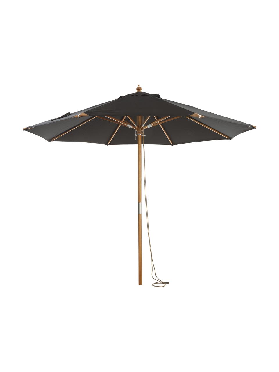 Ronde parasol Capri in zwart, Ø 300 cm, Wit gewassen, zwart, Ø 300 x H 265 cm