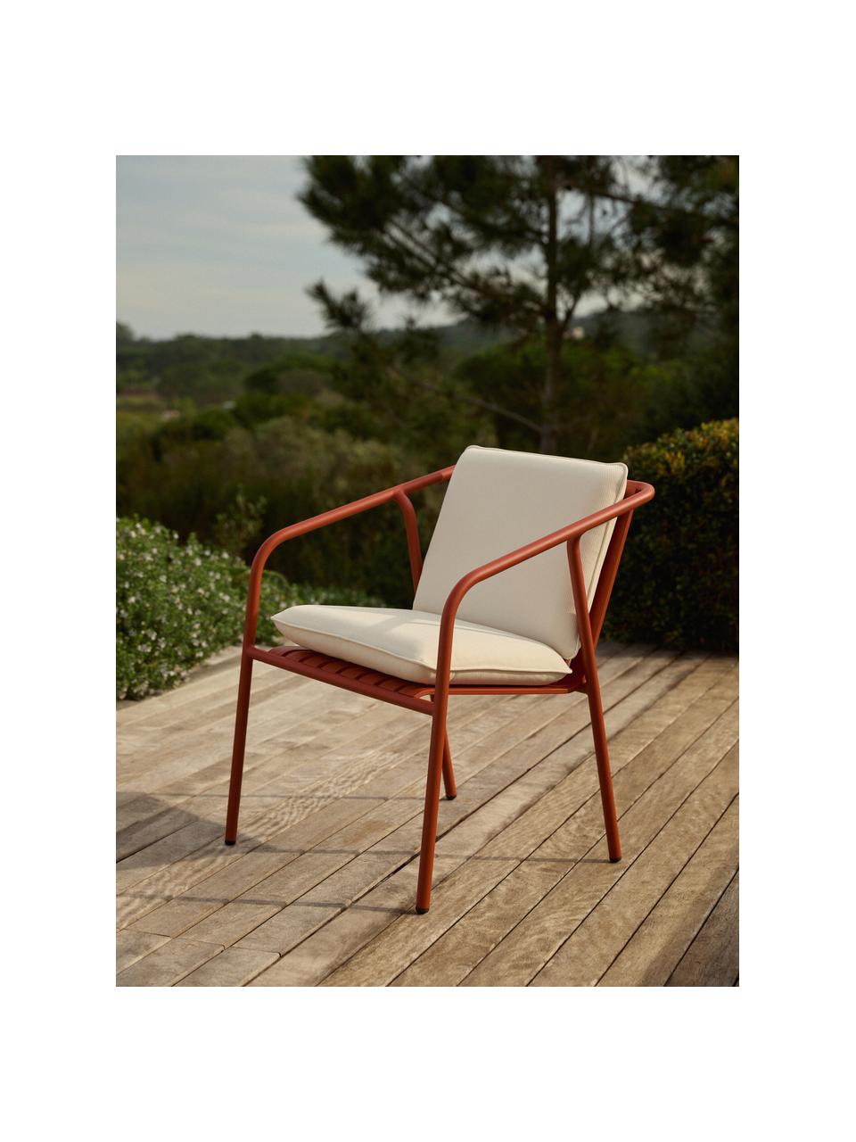 Sedia con braccioli da giardino Caio, Rivestimento: 100% poliestere Con 20.00, Struttura: alluminio, Bianco latte, terracotta, Larg. 69 x Prof. 60 cm