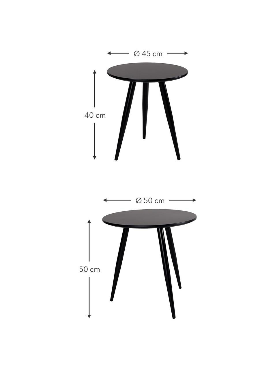 Komplet stolików pomocniczych Colette, 2 elem., Nogi: metal malowany proszkowo, Blat: płyta pilśniowa średniej , Czarny, Komplet z różnymi rozmiarami