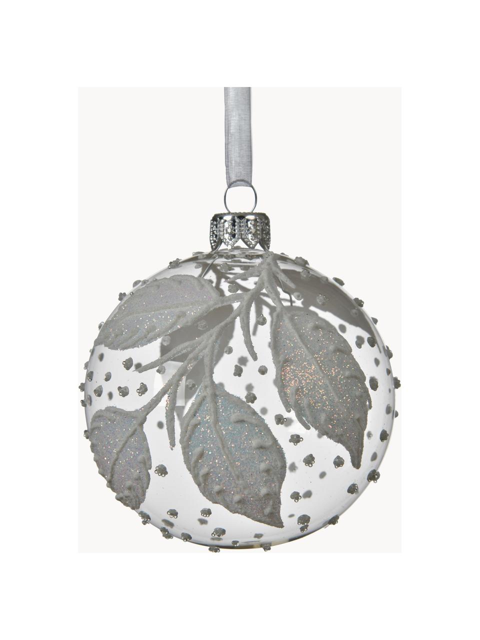 Boules de Noël Leaves, 2 pièces, Argenté, blanc, Ø 8 cm