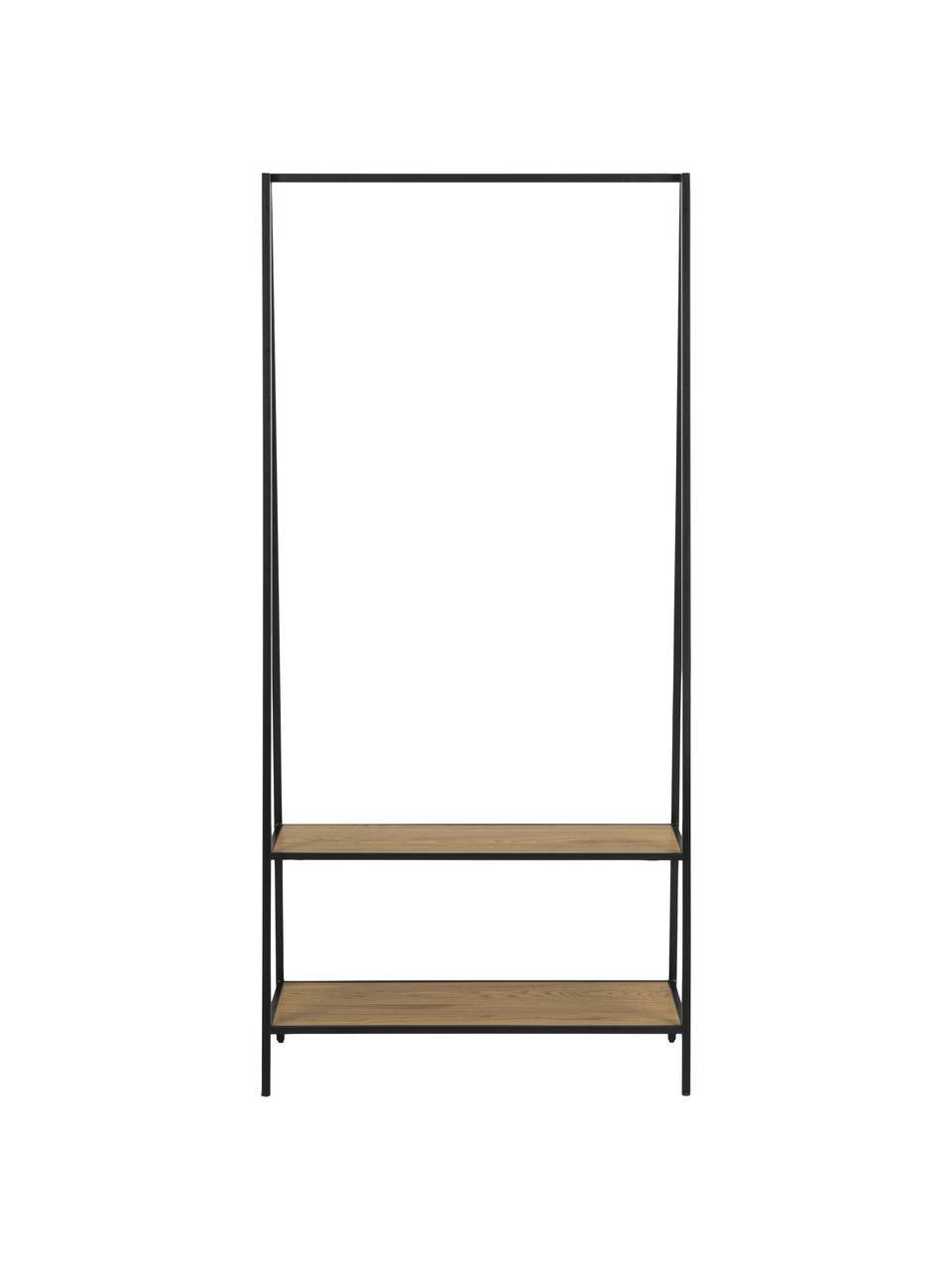 Burro de metal Seaford, Estantes: tablero de fibras de dens, Estructura: metal con pintura en polv, Look madera, negro, An 77 x Al 165 cm