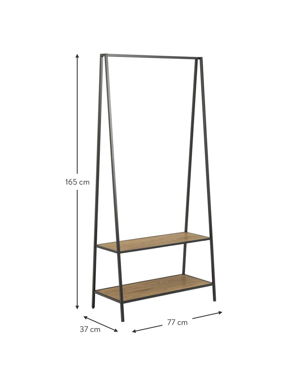 Burro de metal Seaford, Estantes: tablero de fibras de dens, Estructura: metal con pintura en polv, Look madera, negro, An 77 x Al 165 cm