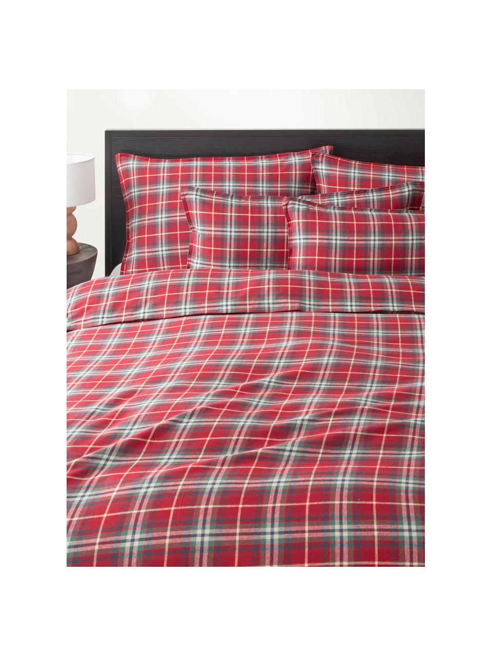 Karierter Flanell-Kopfkissenbezug Linsay, Webart: Flanell Fadendichte 155 T, Rot, Grün, B 40 x L 80 cm