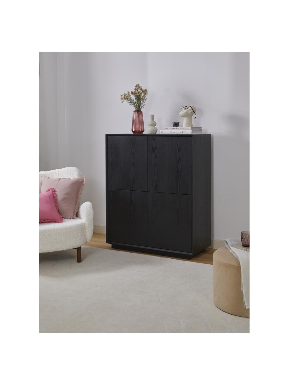 Rangement placage en frêne noir Noel, Panneau de fibres à densité moyenne (MDF) avec placage de frêne, Bois, noir laqué, larg. 100 x long. 120 cm