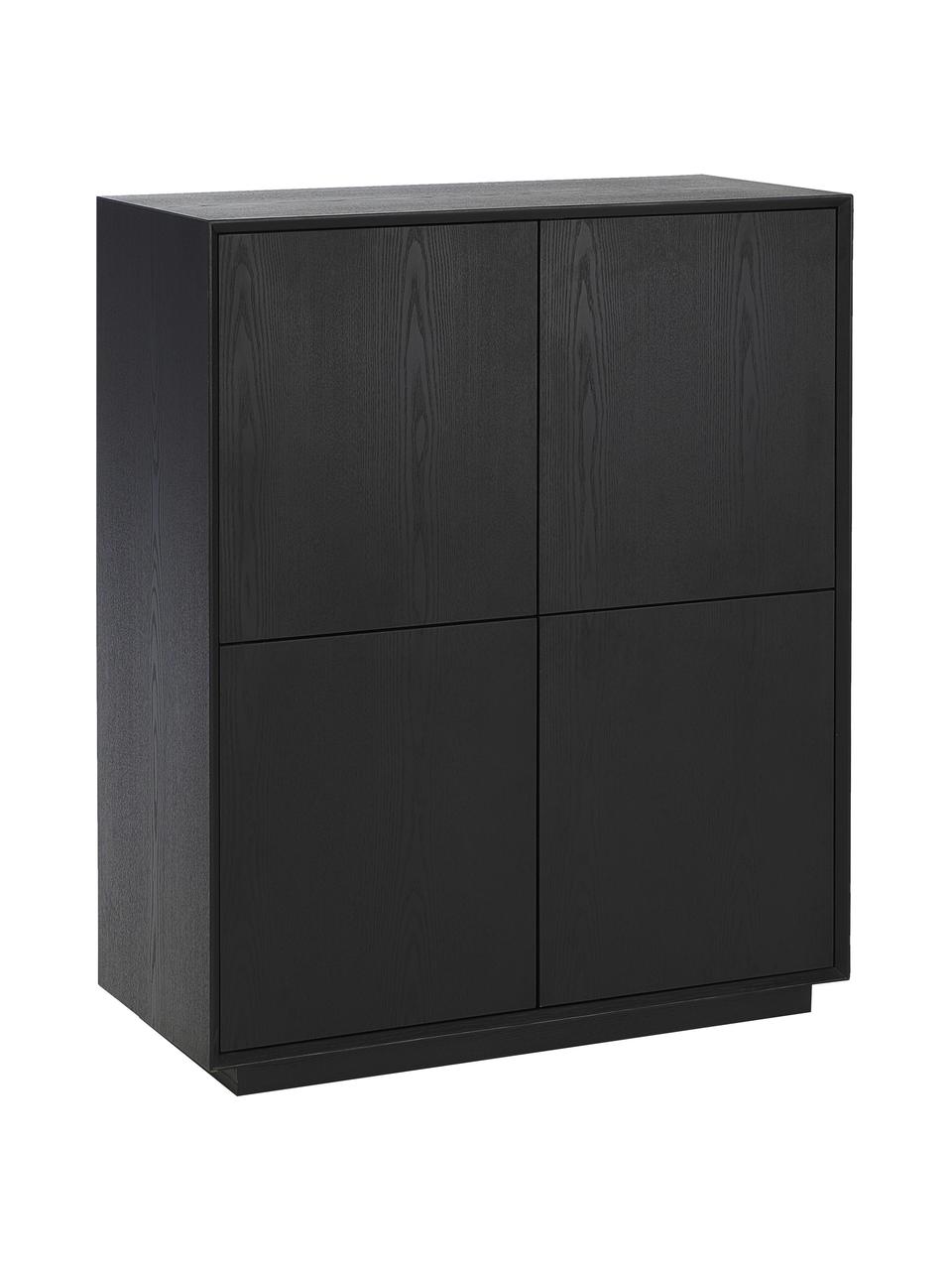 Chiffonnier en fresno Noel, Tablero de fibra de densidad media (MDF) chapado en madera de fresno, Madera pintado en negro, An 100 x Al 120 cm