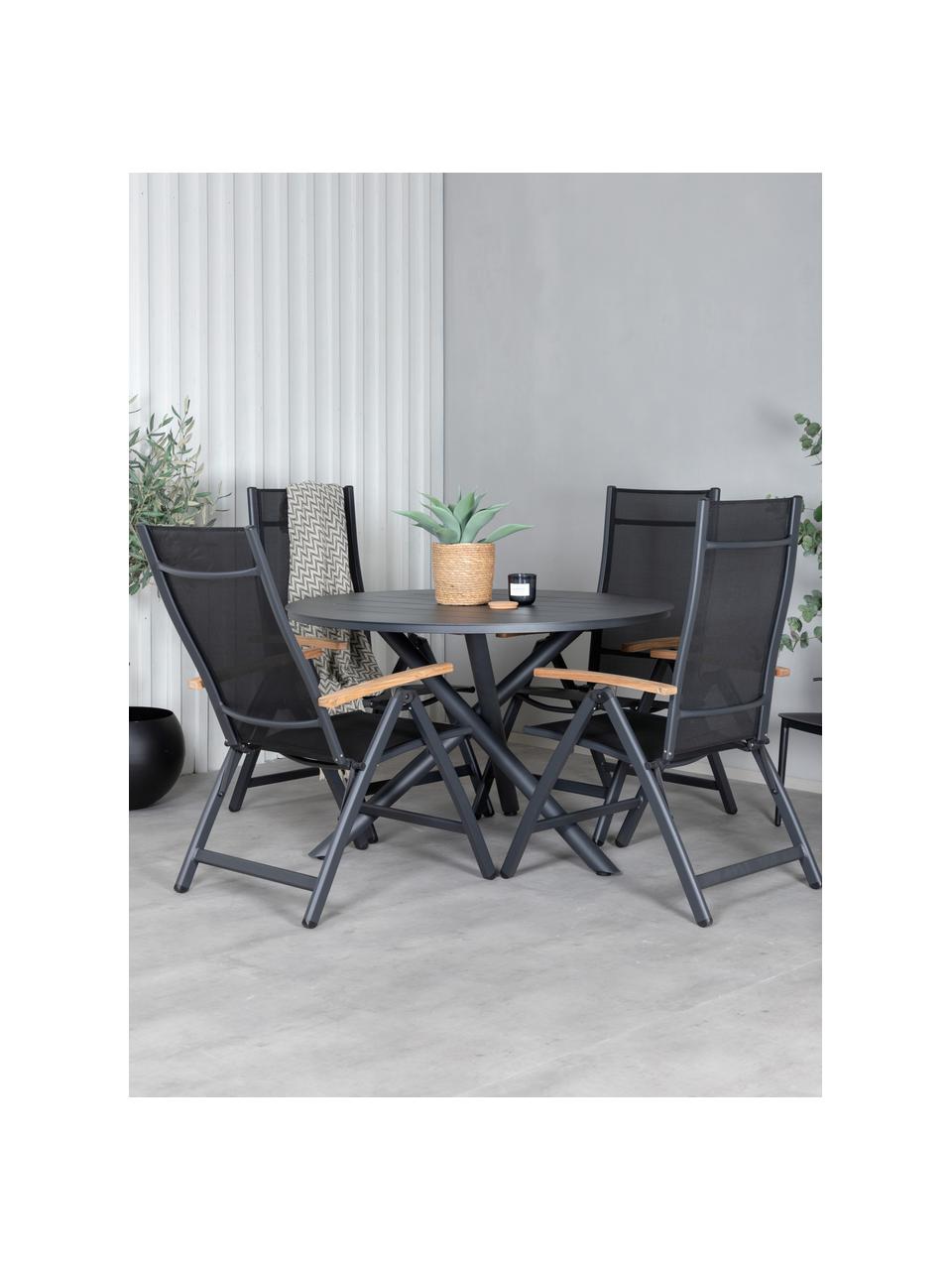 Składane krzesło ogrodowe Panama, Stelaż: aluminium, lakierowane, Czarny, drewno tekowe, S 58 x G 75 cm