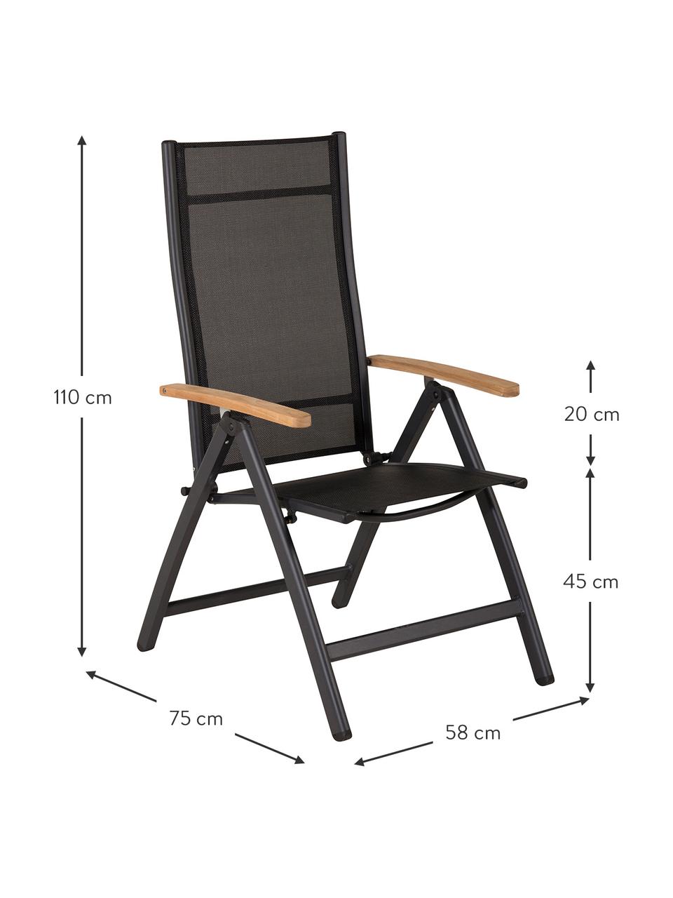 Chaise de jardin pliante Panama, Noir, bois de teck, larg. 58 x prof. 75 cm