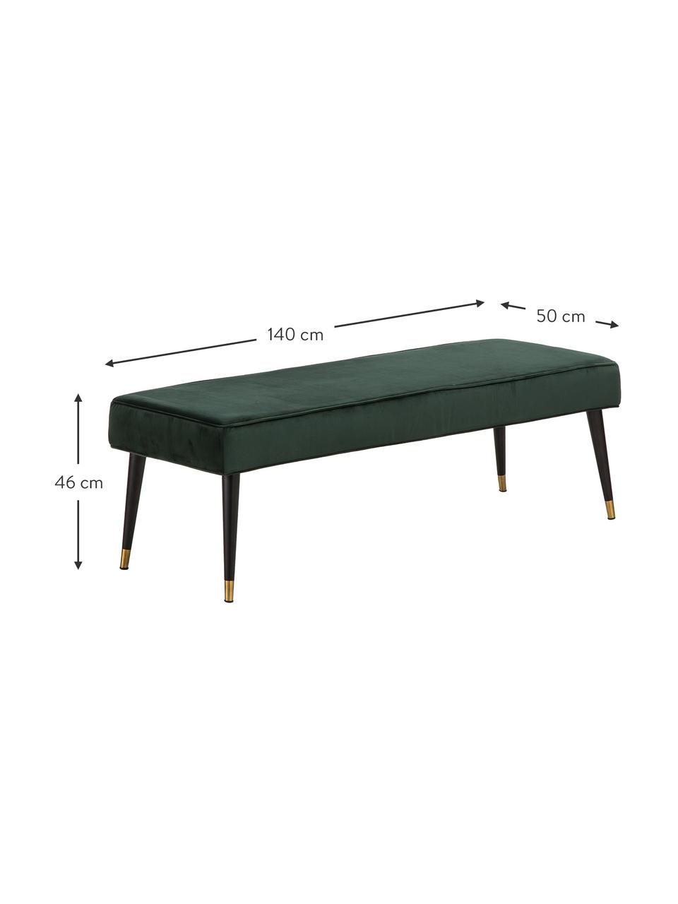 Panca in velluto Beverly, Rivestimento: velluto (poliestere) Il r, Struttura: legno di eucalipto, Gambe: metallo verniciato a polv, Verde scuro, Larg. 140 x Alt. 46 cm