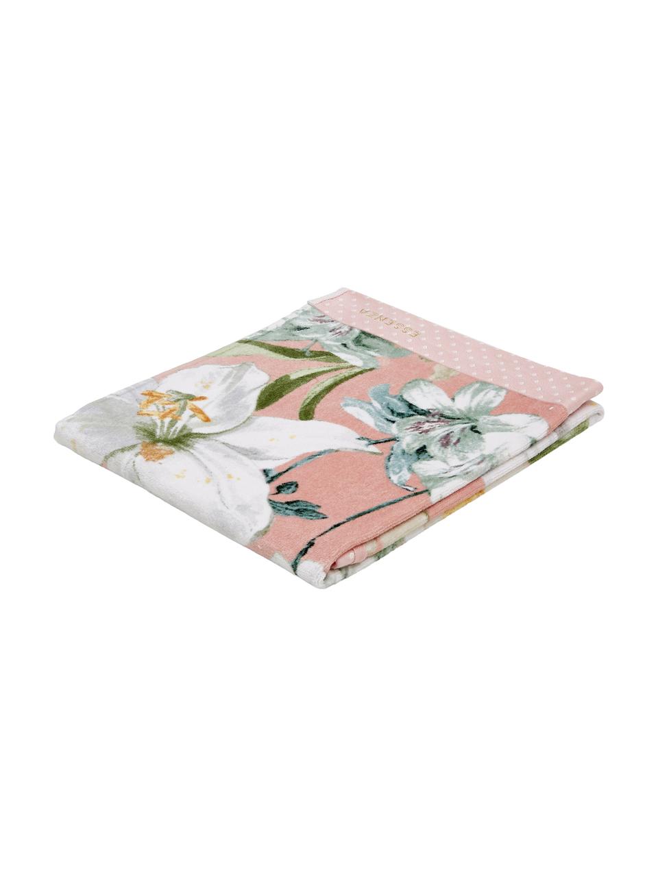 Handdoek Rosalee in verschillende formaten, met bloemenpatroon, 100% biokatoen, GOTS-gecertificeerd, Roze, wit, groen, oranje, Handdoek, B 55 x L 100 cm