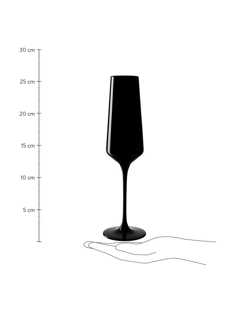 Sektflöten Etna, 2 Stück, Glas, schwarz lackiert, Schwarz, Ø 8 x H 26 cm, 280 ml