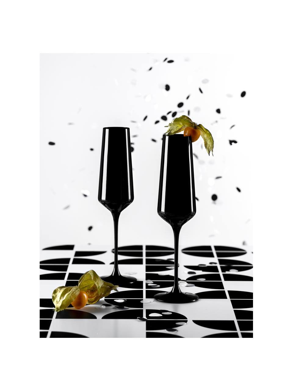 Copas flauta de champán Etna, 2 uds., Vidrio pintado en negro, Negro, Ø 8 x Al 26 cm, 280 ml