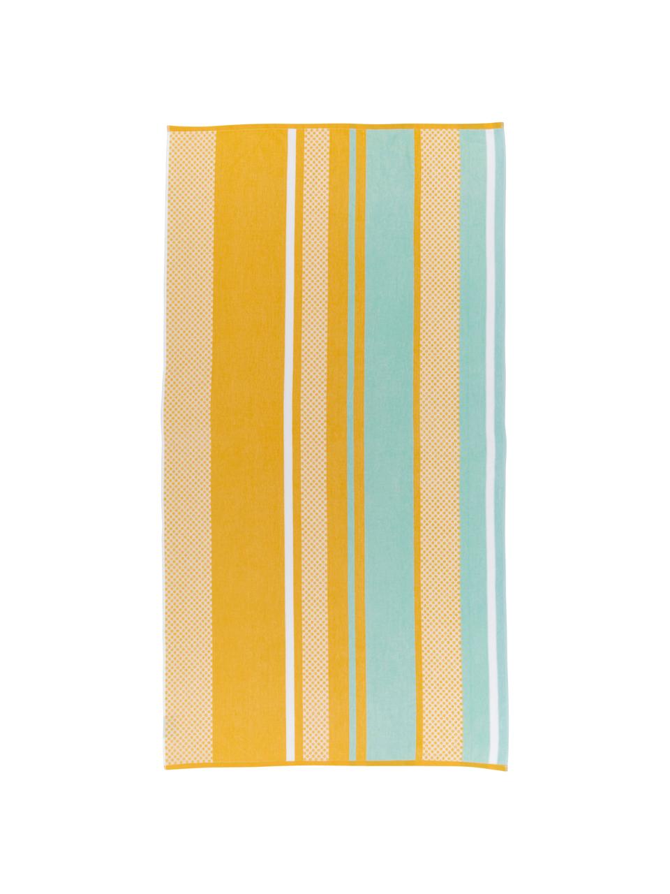Strandlaken Sunny Lime, Geel, lichtblauw, 100 x 180 cm