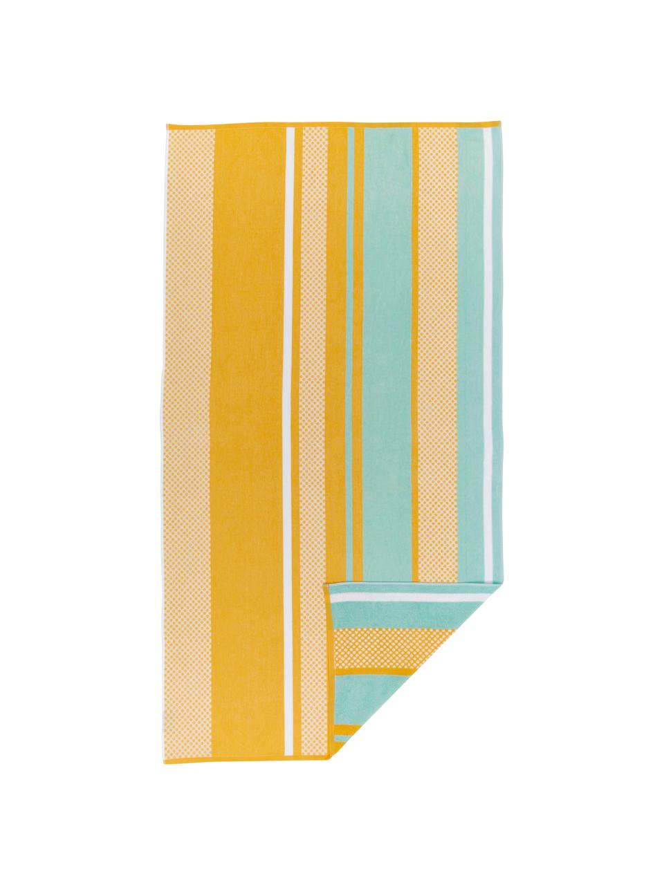 Telo mare a righe Sunny Lime, Giallo, azzurro, Larg. 100 x Lung. 180 cm