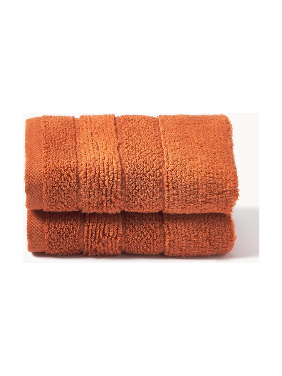 Handdoek Luxe met gestreepte rand, in verschillende formaten, Terracotta, Douchehanddoek, B 70 x L 140 cm