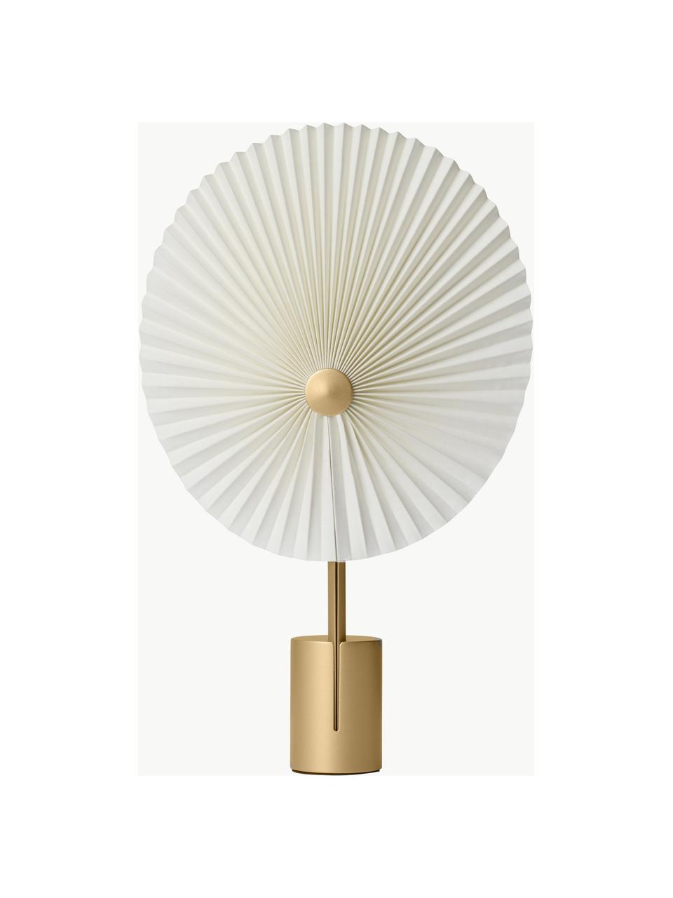 Lampada da tavolo grande portatile Liris, luce regolabile, Paralume: film in PVC laminato con , Struttura: acciaio rivestito, Bianco, dorato, Larg. 28 x Alt. 45 cm