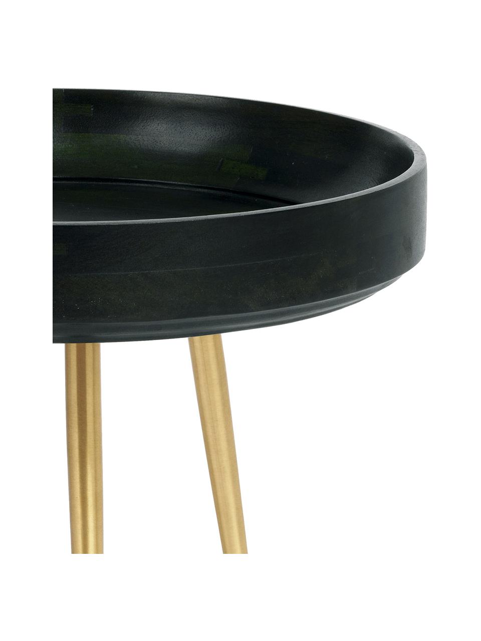 Tavolino di design in legno di mango Bowl Table, Piano d'appoggio: legno di mango rivestito , Gambe: metallo ottone placcato, Verde nori, colori ottone, Ø 40 x Alt. 38 cm