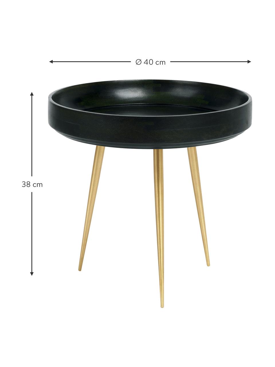 Kleiner Design-Beistelltisch Bowl Table aus Mangoholz, Tischplatte: Mangoholz, mit bleifreiem, Beine: Metall, vermessingt, Nori Grün, Messingfarben, Ø 40 x H 38 cm