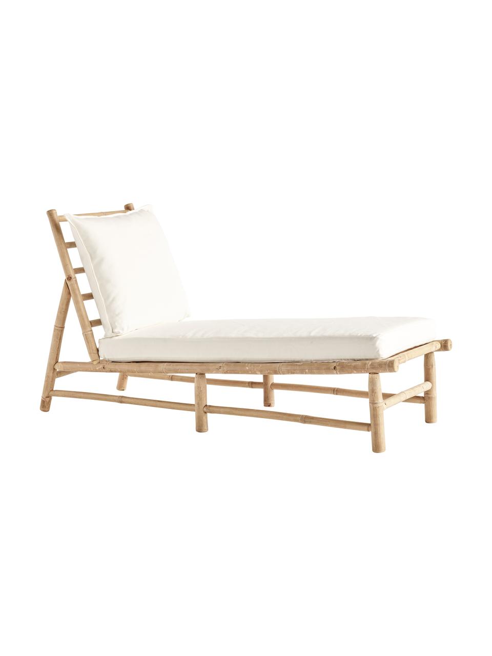 Bain de soleil en bambou avec matelas rembourré Bamslow, Blanc, brun, larg. 150 x prof. 55 cm