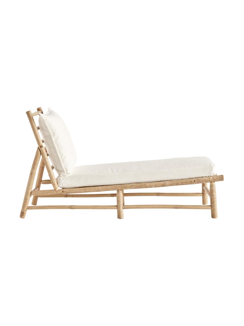 Bain de soleil en bambou avec matelas rembourré Bamslow, Blanc, brun, larg. 150 x prof. 55 cm