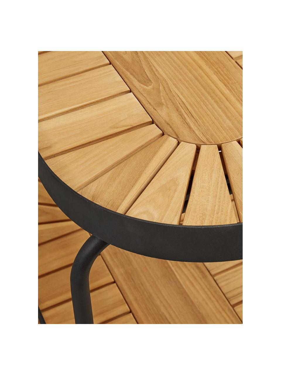 Carrello di servizio da giardino con ruote Flogan, Ripiani: legno di acacia certifica, Marrone chiaro, nero, Larg. 92 x Alt. 78 cm