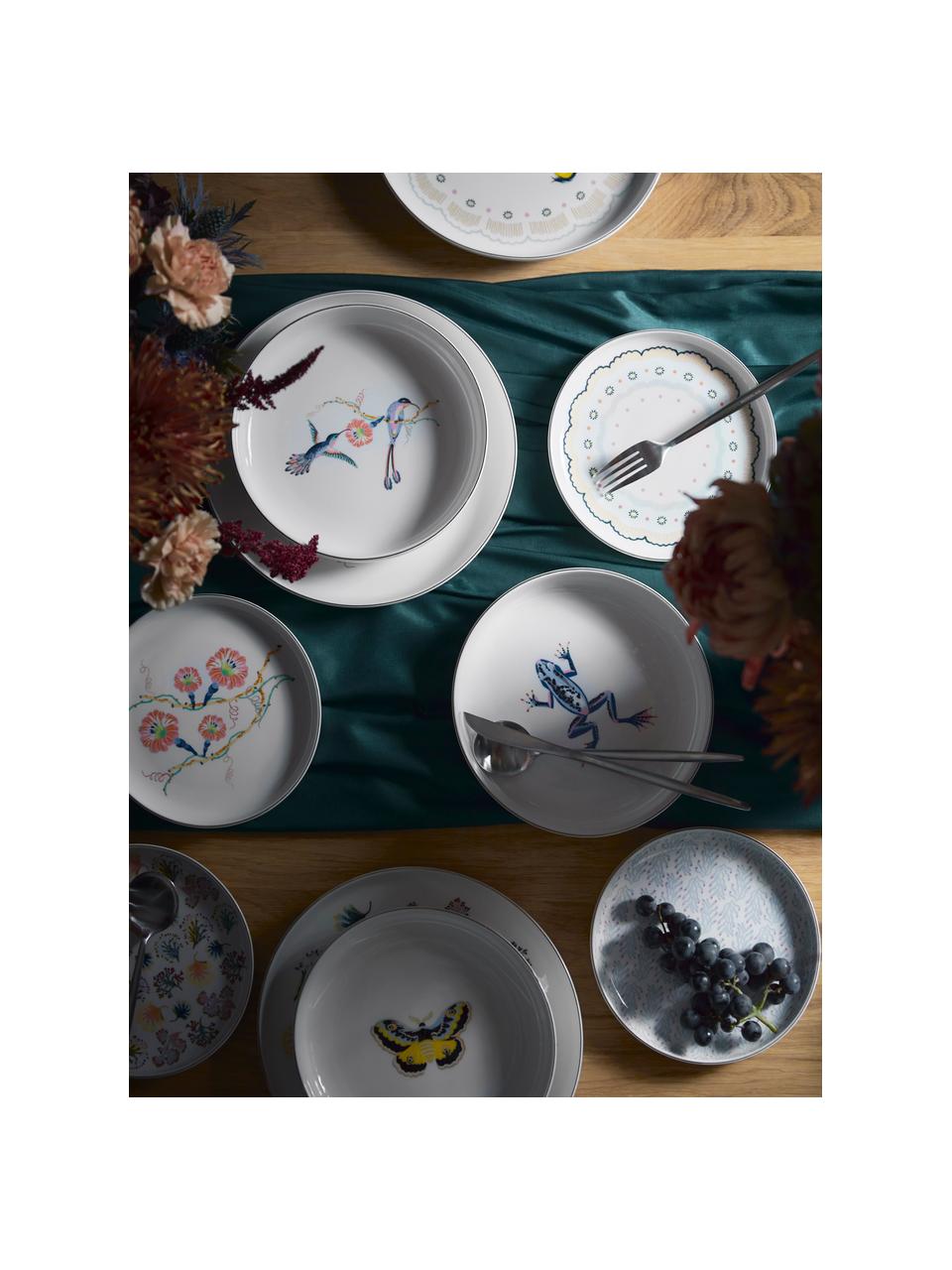 Pastabordset Flamboyant, 4-delig, Porselein, Meerkleurig met goudkleurige rand, Ø 21 x H 4 cm